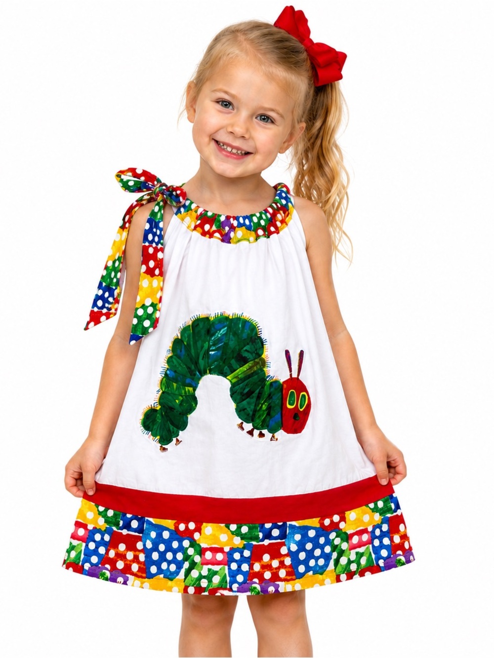 Handmade Very Hungry Caterpillar Pillowcase Dress Girls 2T Boutique Tie Shoulder